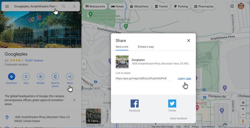 Google マップの共有画面