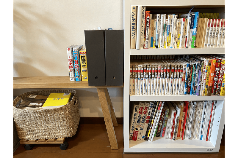 休日は書類ボックスの背中側を正面にして、書類のごちゃごちゃ感を軽減。