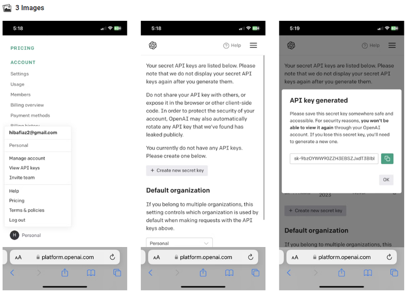 「OpenAI API」キーの入手