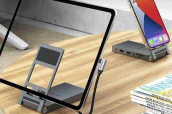 データ転送から充電、映像出力を1台で。ポケットサイズの多機能タブレットスタンド