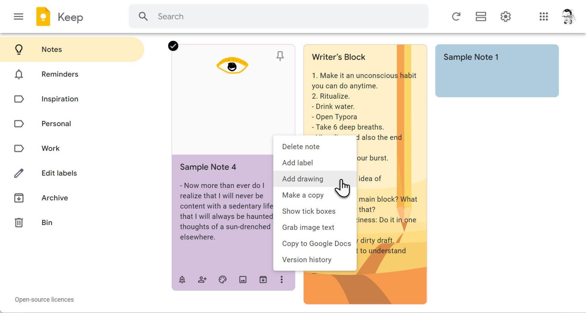 人気 googlekeep その他のアクションを押すと