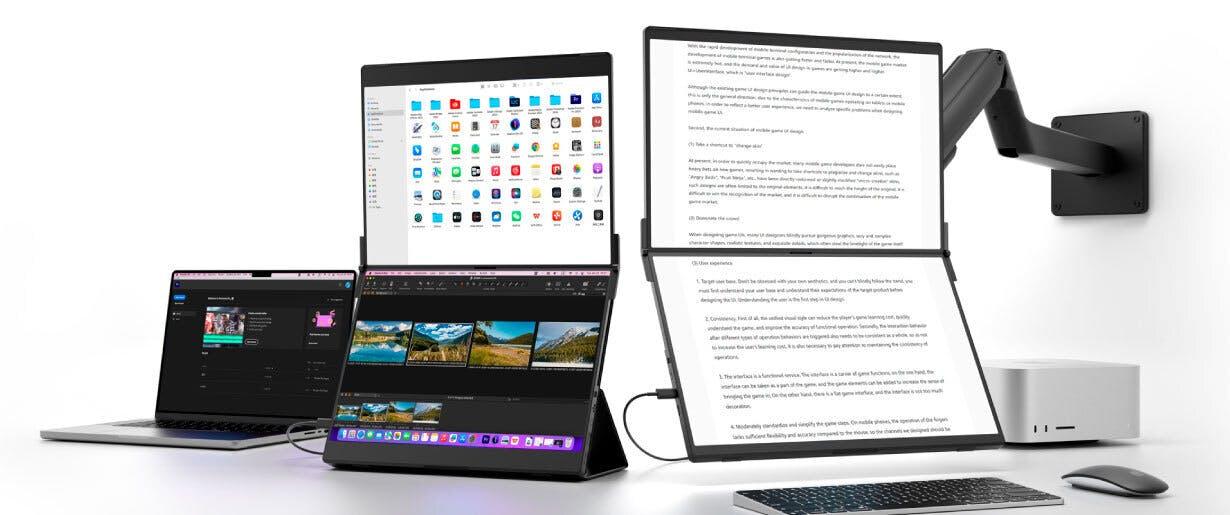 デュアルモニター 折りたたみ式 ブラック 折りたたみ式デュアルモニターで、リモートワークはもっと効率アップ