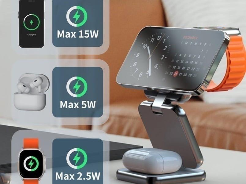 アルミ合金の3in1充電スタンド。これ1台でワイヤレス充電が完結