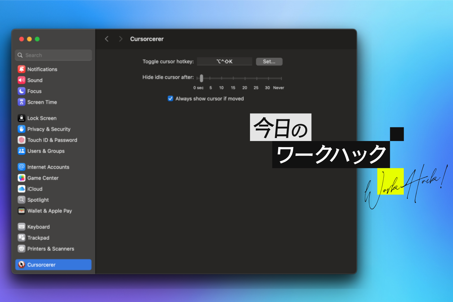 Macでカーソルの表示・非表示を自在にコントロールする方法【今日の 
