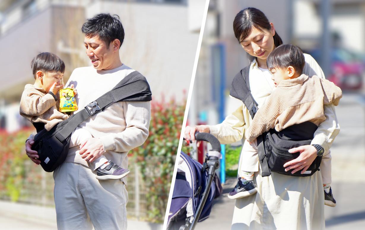ショルダーバッグと抱っこ紐が合体！ 子育てグッズもしっかり