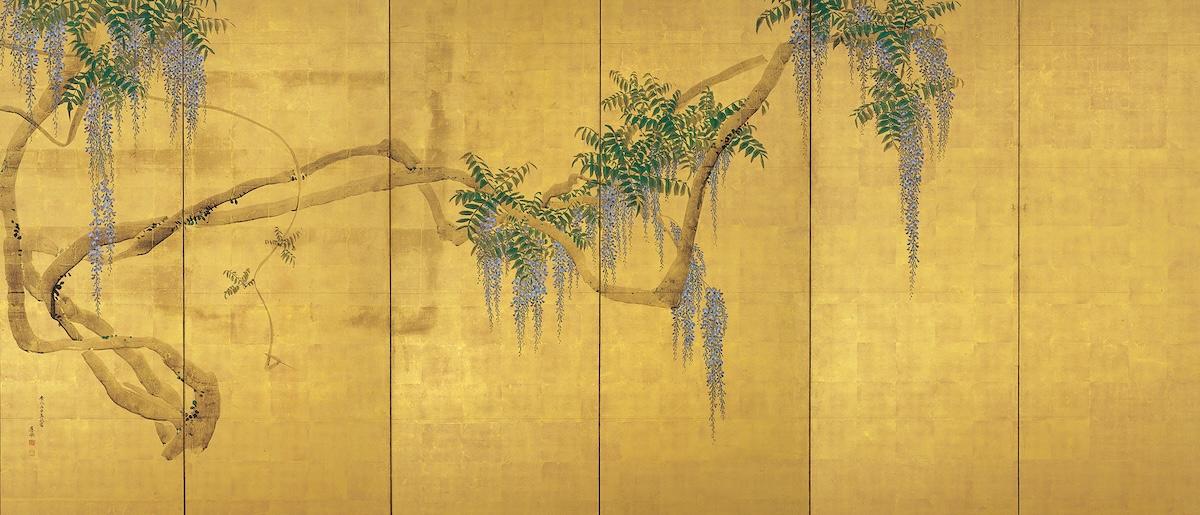 円山応挙、藤花図屏風、超希少・大判画集画、新品高級額装付 一生に一度は見たい「儚い金屏風」(根津美術館) | Business