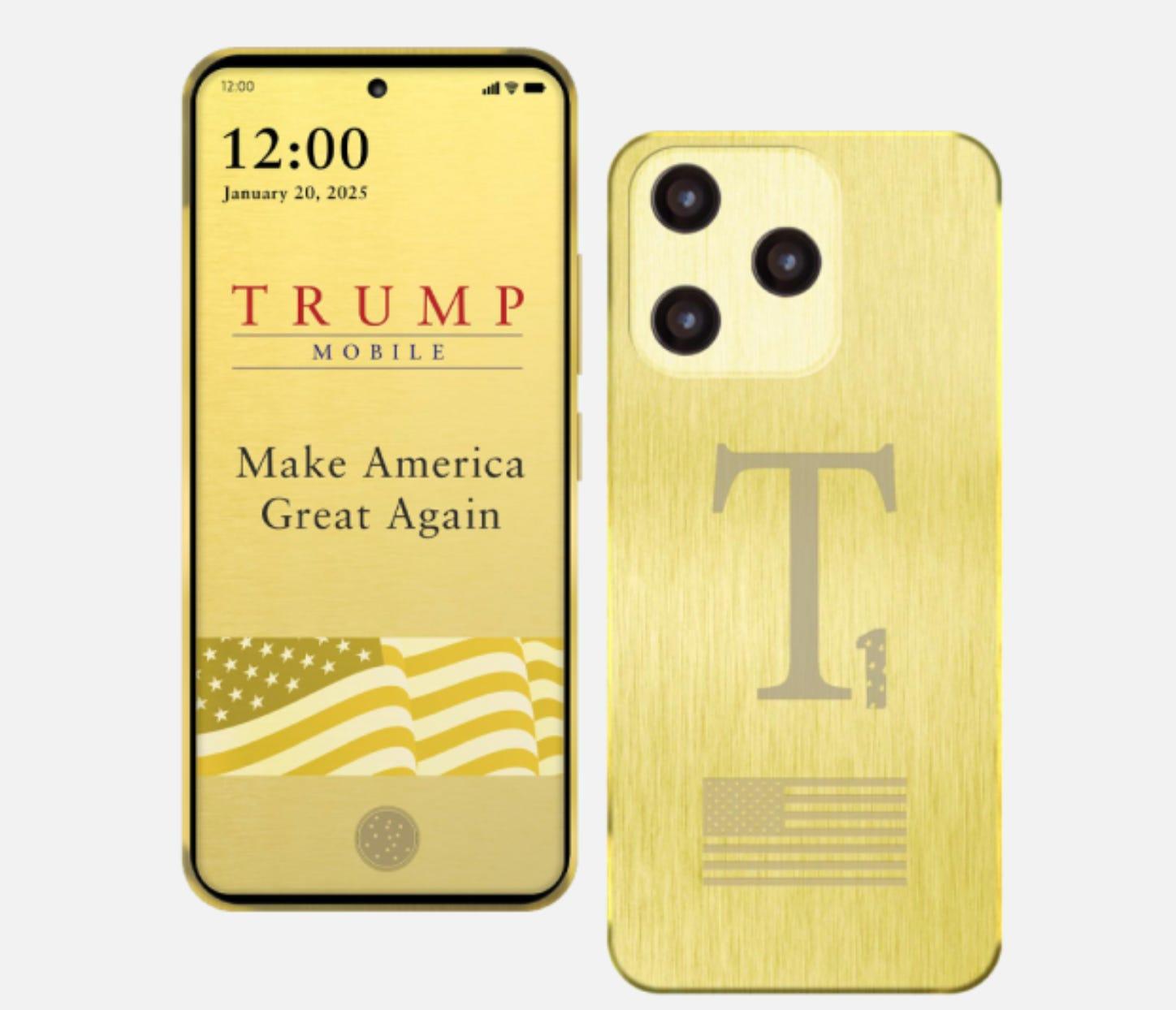 ゴールドトランプ トランプ・モバイル」始動へ。黄金に輝くスマホ「T1 Phone」も