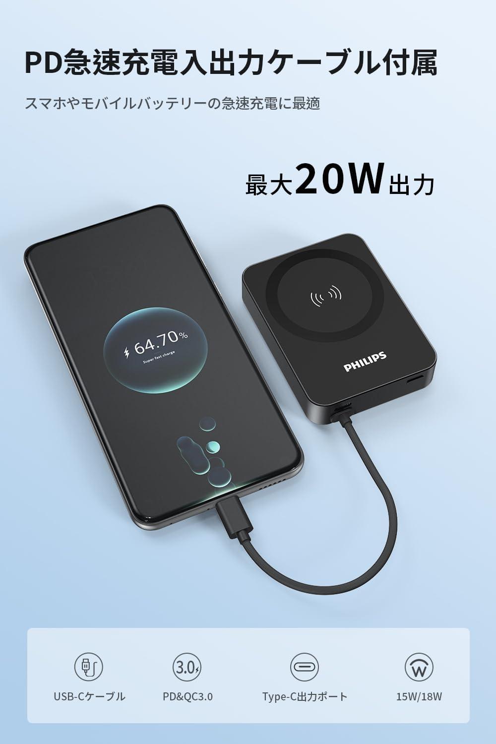 iPhoneを“ピタッと”急速充電。Philipsの10000mAhモバイルバッテリーが