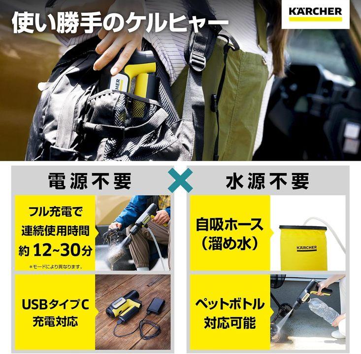 KARCHER 高圧洗浄機 本体 手のひらサイズ ケルヒャー、手のひらサイズの高圧洗浄機 アウトドアに - 日本