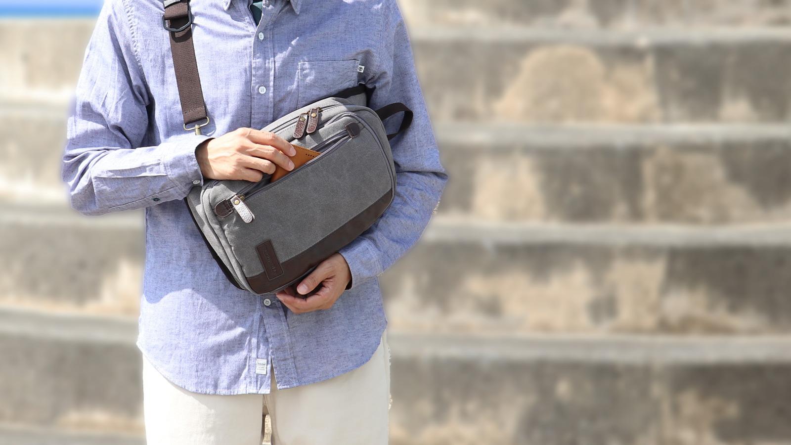 erva 帆布　スリングバッグ　XL 試着のみ 大容量なのにスッキリ、背負いやすくて肩が楽。毎日持ちたくなる帆布