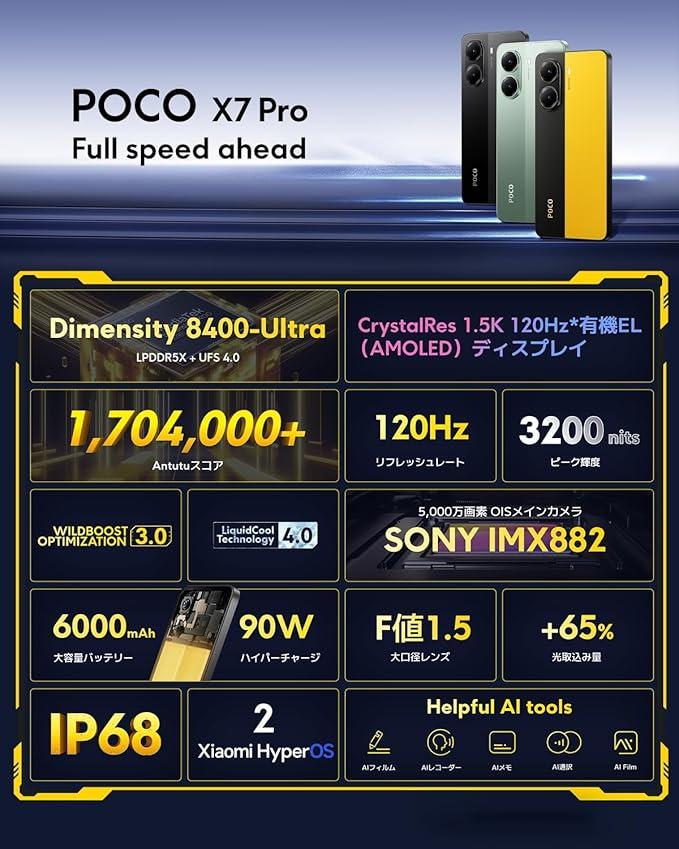 pocoページ IP68防水、くっきり明るい画面、90W充電。そんなタフで高性能なスマホ