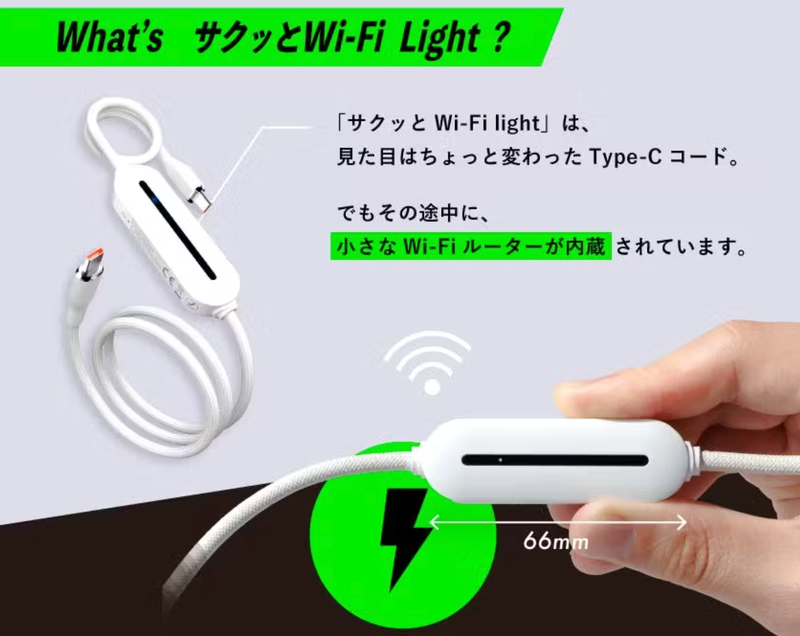 この44gのUSBケーブル、実はWi-Fiルーター。月額不要のチャージ型で