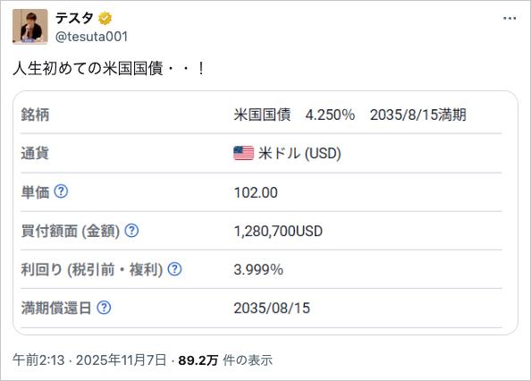 テスタさん、人生初の「米国国債」を購入する。その利益はいくらになる