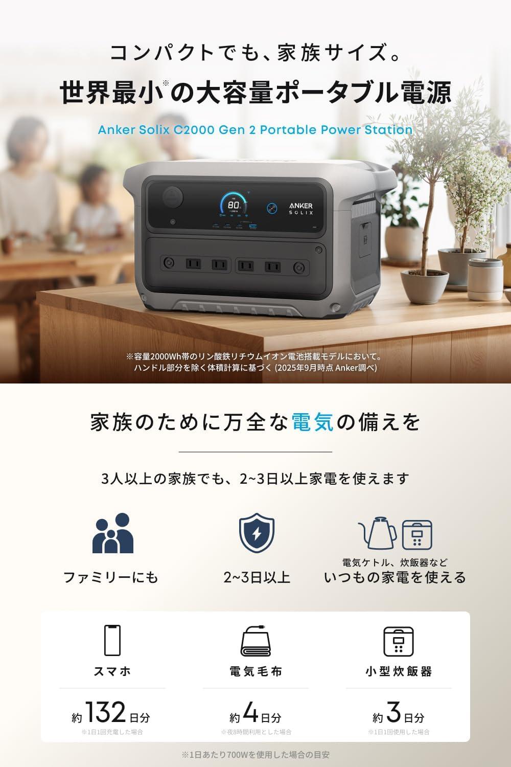 10年使えるAnker製。コンパクトなのにパワフルなポータブル電源