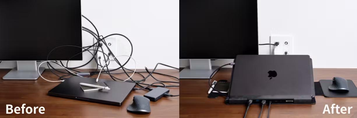カフェのテーブルを3秒でワークスペースに。持ち運べるPCスタンド