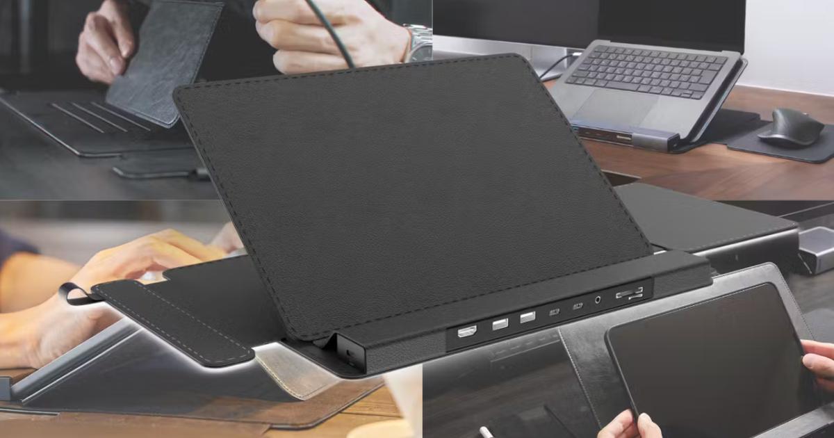 カフェのテーブルを3秒でワークスペースに。持ち運べるPCスタンド