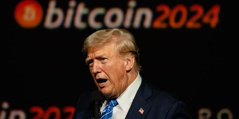 Donald Trump speaking at a Bitcoin conference in Nashville, July 2024