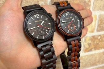 金属アレルギーの人でも安心。優しい風合いの希少天然木を使ったクロノグラフ腕時計