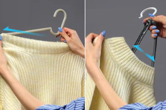 タートルネックを干すのも楽勝に。襟ぐりにスッと通る画期的ハンガーで洗濯のプチイライラを解消