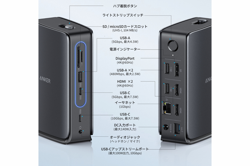 Anker Nano ドッキングステーション (13in1 着脱式USBハブ) まさに変態。ドックなのに「外出用USBハブ」が取り外せる…Anker新作が1