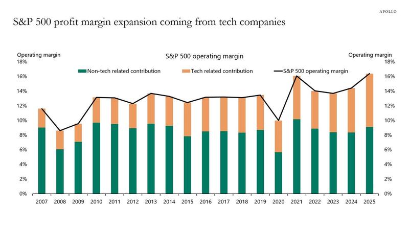 The S&P 500's profit margin is driven by tech companies.