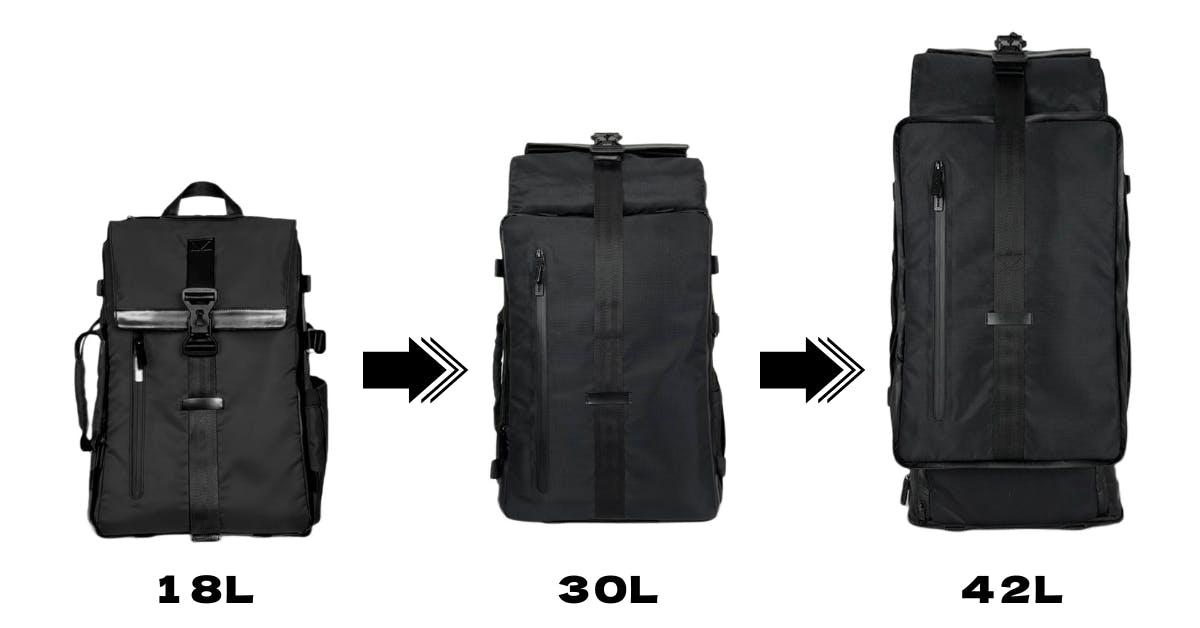 容量230%アップの衝撃。18Lの薄型リュックが42Lに化ける瞬速ギミック