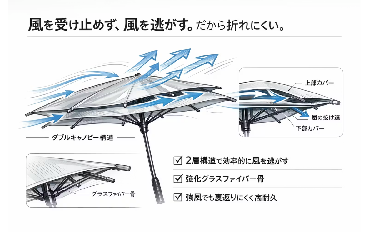 振れば水滴がほぼゼロ。超撥水傘は使用後も快適だから梅雨や日差し対策
