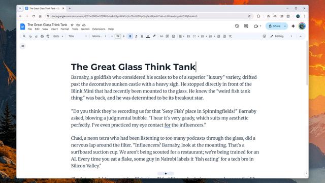 「魚についての短い物語を書いて」と頼んだ様子。