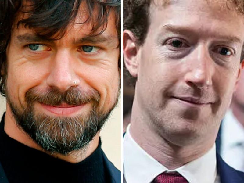ブロックのジャック・ドーシー(左)とメタのマーク・ザッカーバーグ。