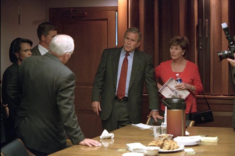 George W. Bush and Laura Bush in the White House bunker.