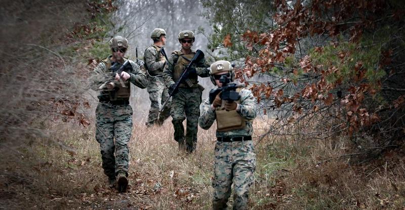 Marines from Marine Corps Base Quantico's Provost Marshall Office employ counter-drone weapons.