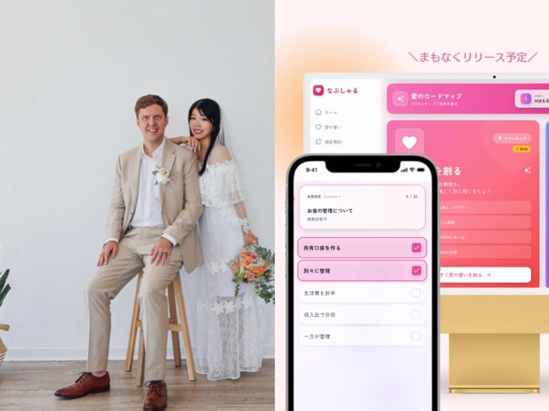 結婚前に、財産管理や離婚時の条件などを取り決める「婚前契約」。実際に夫と婚前契約を交わした黒平紗弓さん（右）は、「全てのカップルが検討すべき」という。