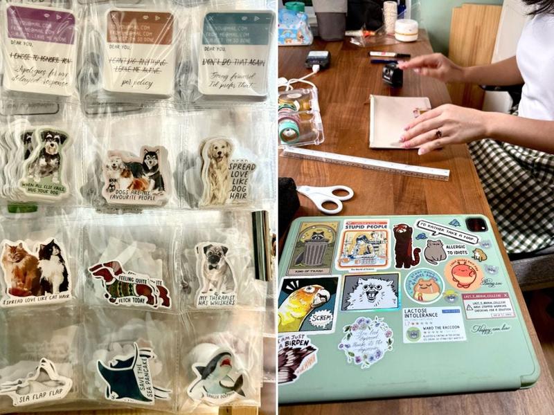 Soo makes humorous stickers, often featuring animals.