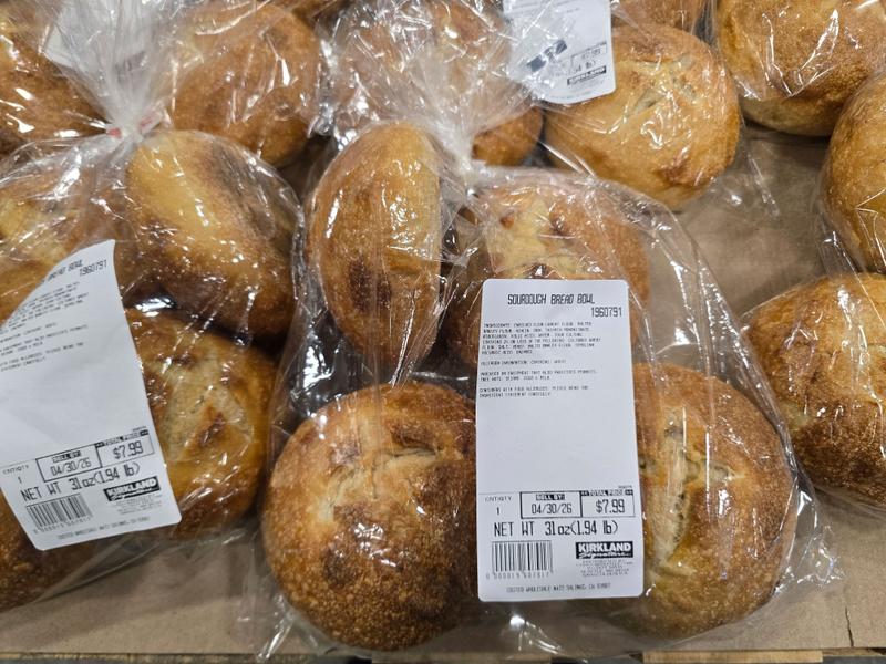 Bags of sourdough bread bowls at Costco.