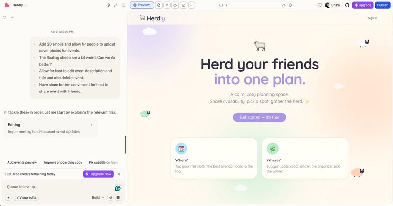 A screenshot of my building screen for Herdly on Lovable.
