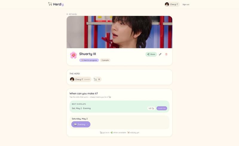 A screenshot of my web app, Herdly