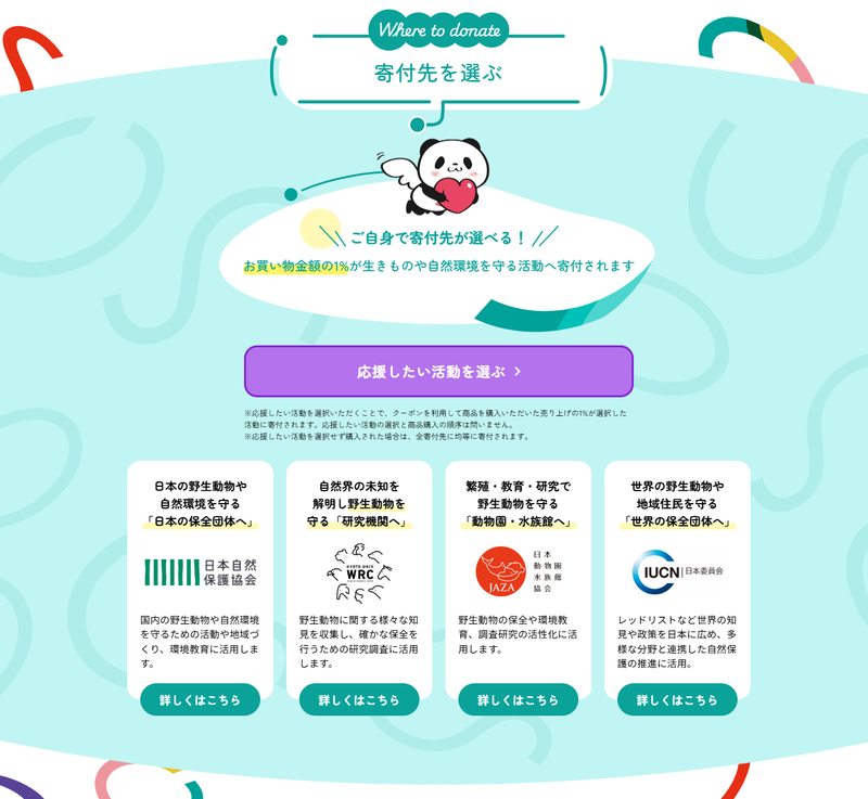 「楽天市場 SOSチャレンジ キャンペーン」特設サイトの「寄付先を選ぶ」セクション