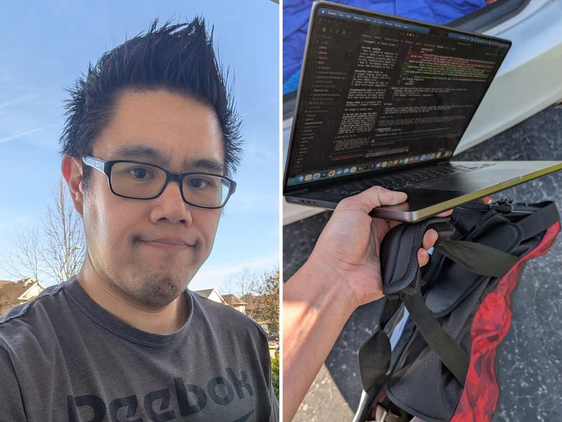Geoff Chan is pictured with his laptop ajar.