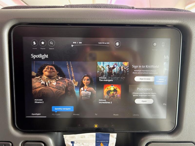 Singapore Airlines movie selection