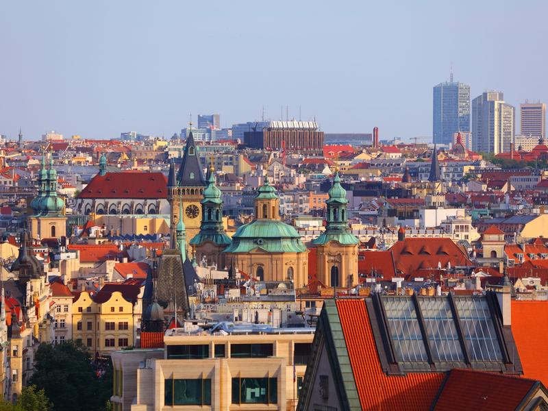 Buildings in Prague, Czechia.