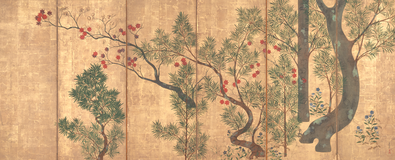 尾形光琳《槙楓図屏風》江戸時代（18世紀）重要文化財 6曲1隻 145.0×351.0センチ
