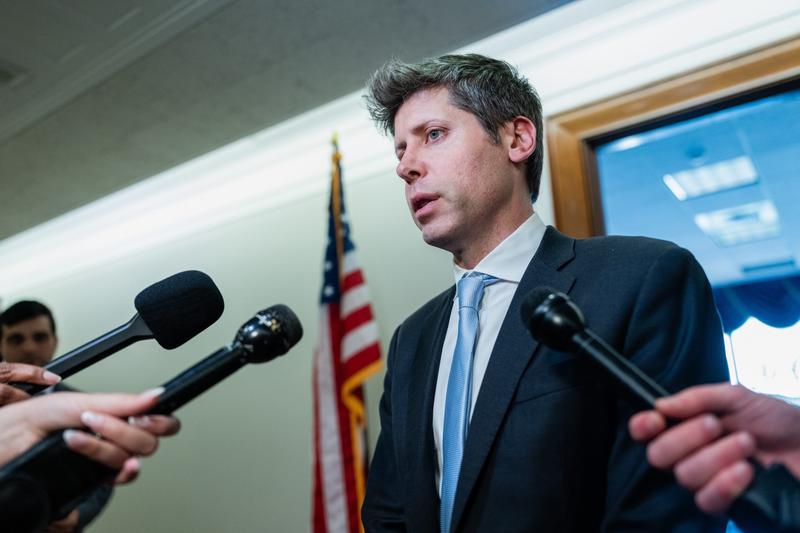 Sam Altman talks to reporters on Capitol Hill