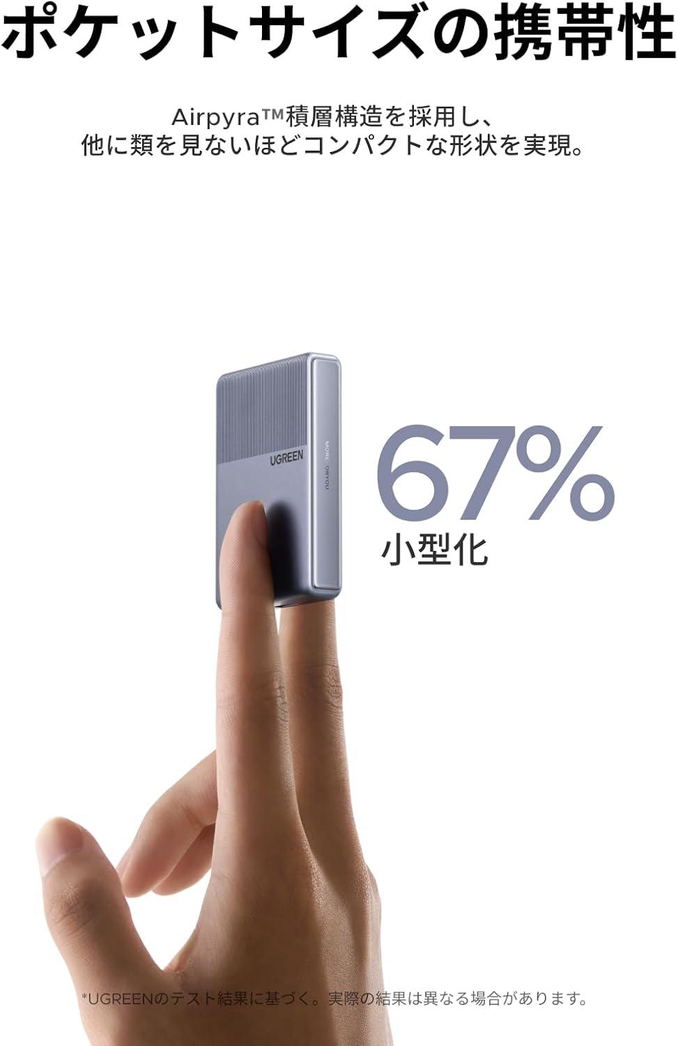 胸ポケットにすっぽりサイズで高出力。UGREENの「いいとこどり充電器