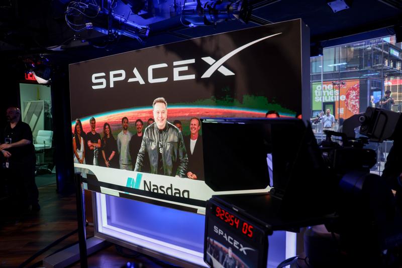 Elon Musk, founder of Space Exploration Technologies Corp. (SpaceX), during the company's initial public offering at the Nasdaq MarketSite