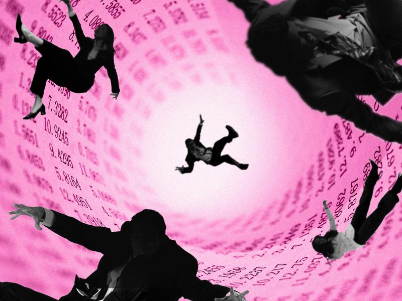 Individuals falling into a pink slip vortex