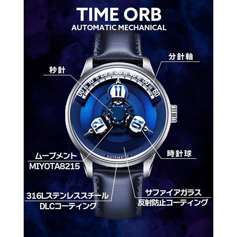 この自動巻き、時針が球体です。惑星のように回転して時を刻む機械式