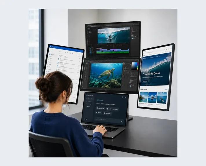 ノートPCを千手観音的にパワーアップ。最大5画面ディスプレイシステム
