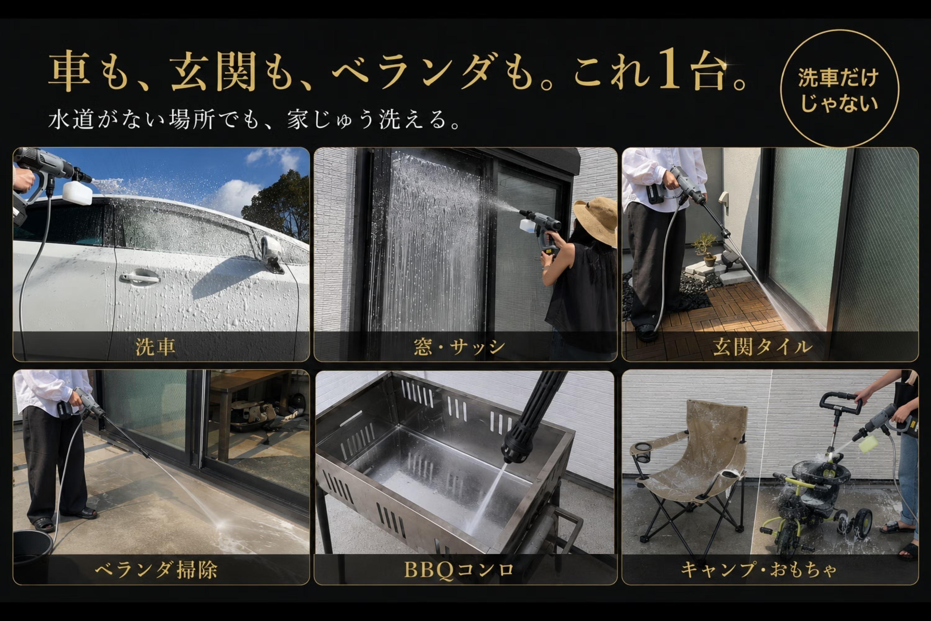 高圧洗浄機 12MPa 小型 防水 無段階調整ノズル フォームノズル グレー