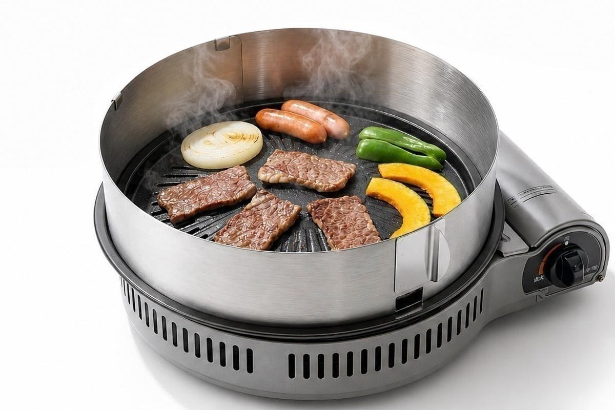 焼肉あとの掃除範囲は、焼く前に決まる。プレートで囲えば油はねも小さくできるんです