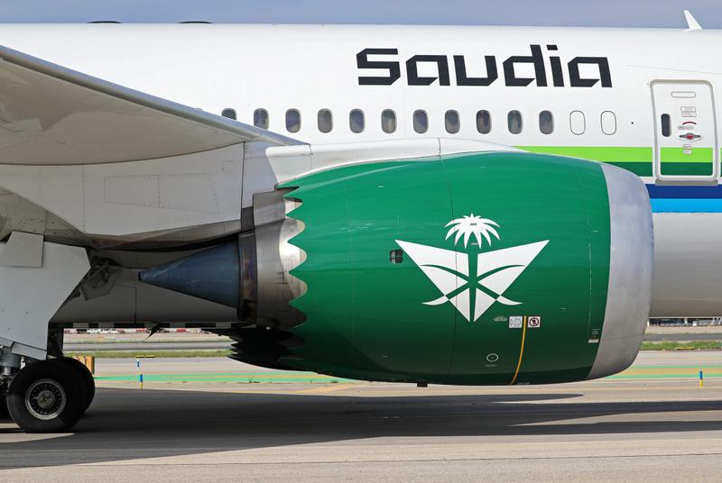 A Saudia Boeing 787-10 Dreamliner.
